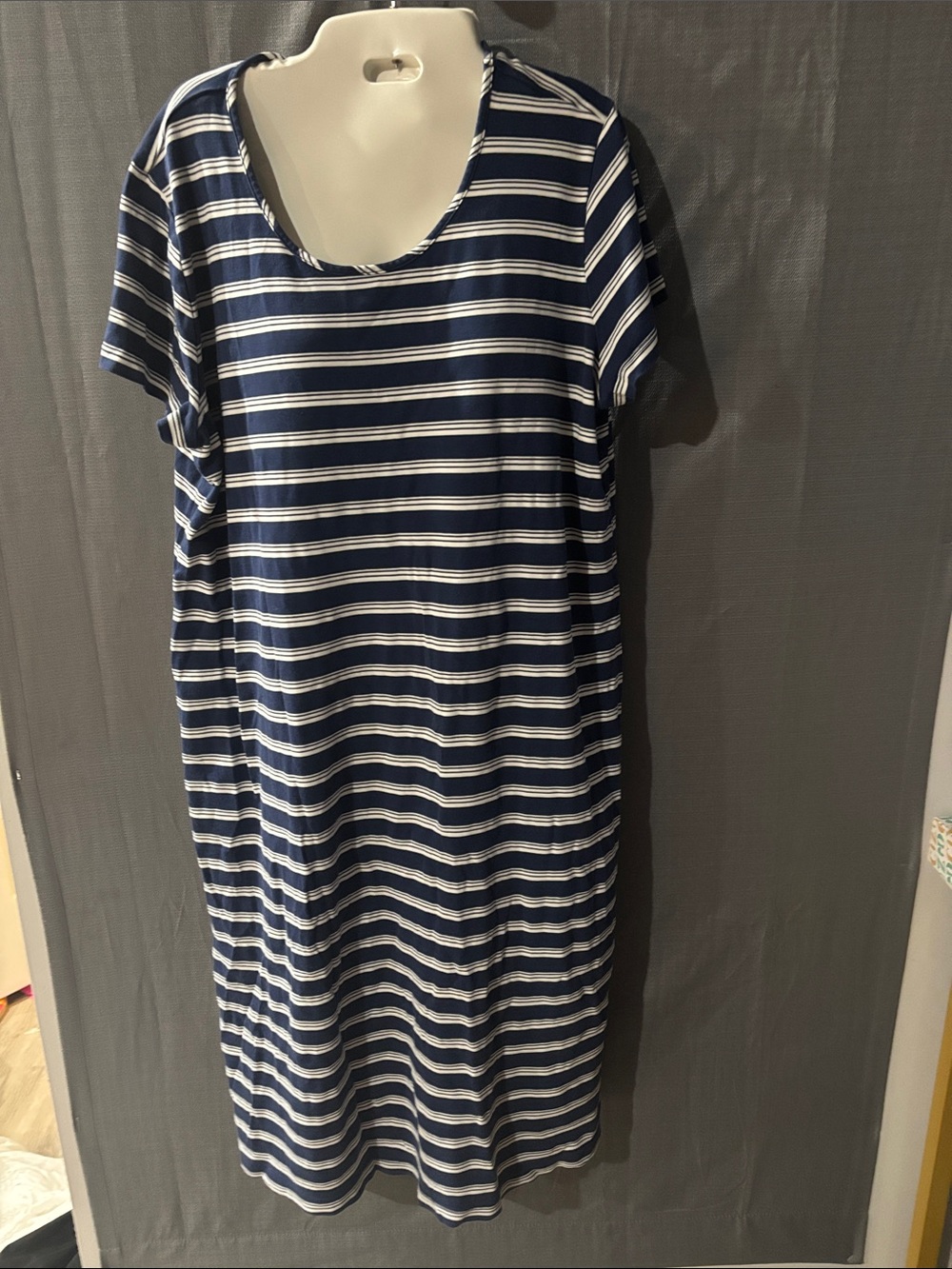 Lands' End Navy and White Striped Swim Coverup